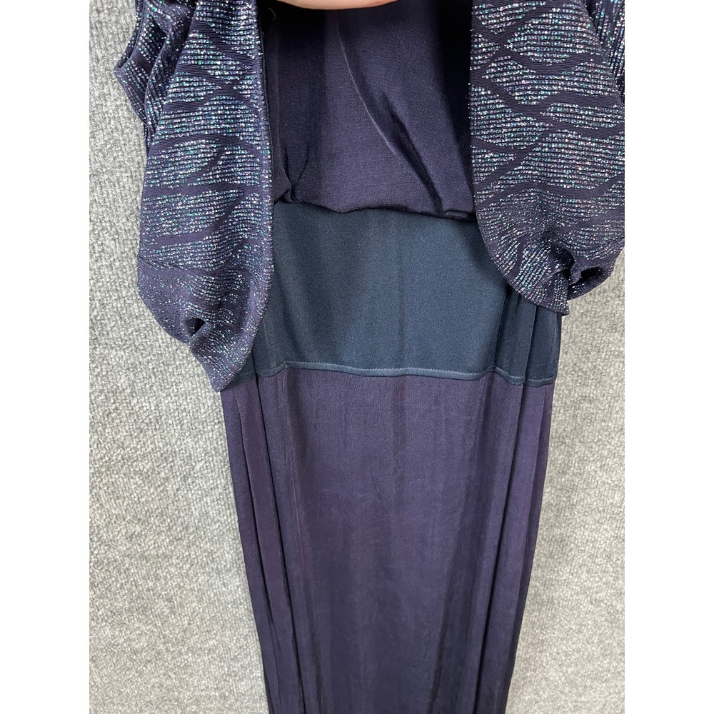 Alex Evenings Womens Navy Blue Glitter Popover Maxi Dress Size 14 Formal Gown - Picture 5 of 10